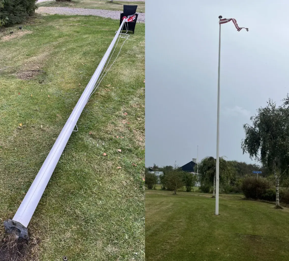 Vask af flagstangen og skift af flagline og vimpel.